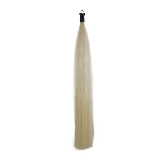 Horse Tail Extension with Braided Horsehair Loop, Blunt Cut Bottom, 3/8 lb, 28-30 inches (Pure White)