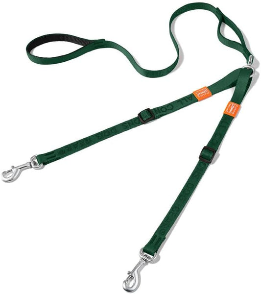 HOWGO Double Dog Leash, No Tangle 360° Swivel, Adjustable Two Padded Handles, Double Clip Dog Leash Coupler Splitter for Large and Medium Breeds (Green, 4/5'' x 4.8 FT)