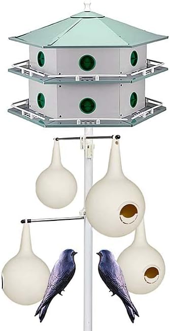 Heath 12-Room Deluxe Purple Martin House, Gourds, & Decoys Kit, White, (AH-12D-KIT5)