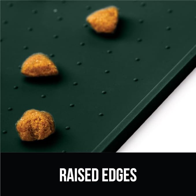 GORILLA GRIP 100% Waterproof Raised Edge BPA Free Silicone Pet Feeding Mat, Dog Cat Food Mats Contain Spills Protects Floors, Placemats for Cats and Dogs Water Bowl, Pets Accessories 32x24 Green