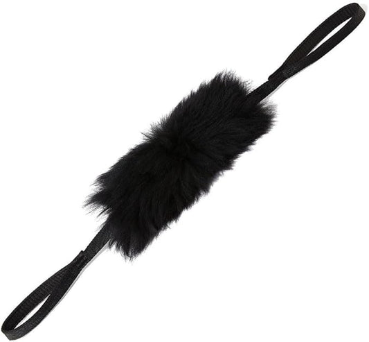 HOWGO Dog Bite Tug Toy with 2 Strong Handles - Made of Natural Sheepskin - Perfect for Tug of War, Fetch & Puppy Training - Ideal for Medium to Large Breeds(Black)