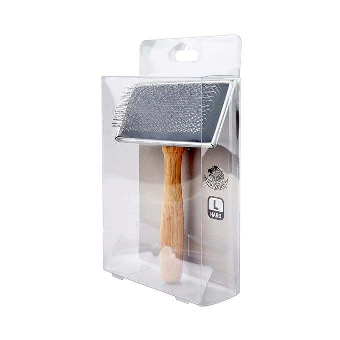 Wooden Slicker Brush - Stainless Steel Hard Pin Grooming Brush for Short-Haired Pets (Size L)