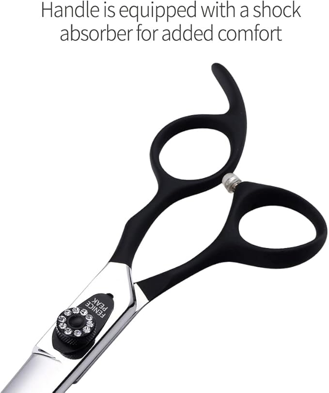 Fenice Peak 7.5'' Dog Straight Scissors For Grooming Pet Hair Cutting Shears 440C Stainless Steel Black Non-Slip Handle Sharp Blades Professional Pet Trimming Scissors for Cats
