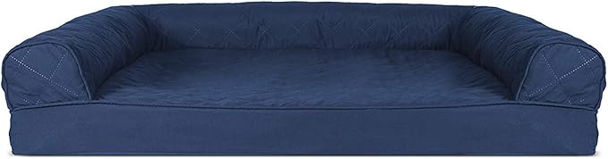 Furhaven Orthopedic Dog Bed for Large/Medium Dogs w/ Removable Bolsters & Washable Cover, For Dogs Up to 55 lbs - Quilted Sofa - Navy (Blue), Large
