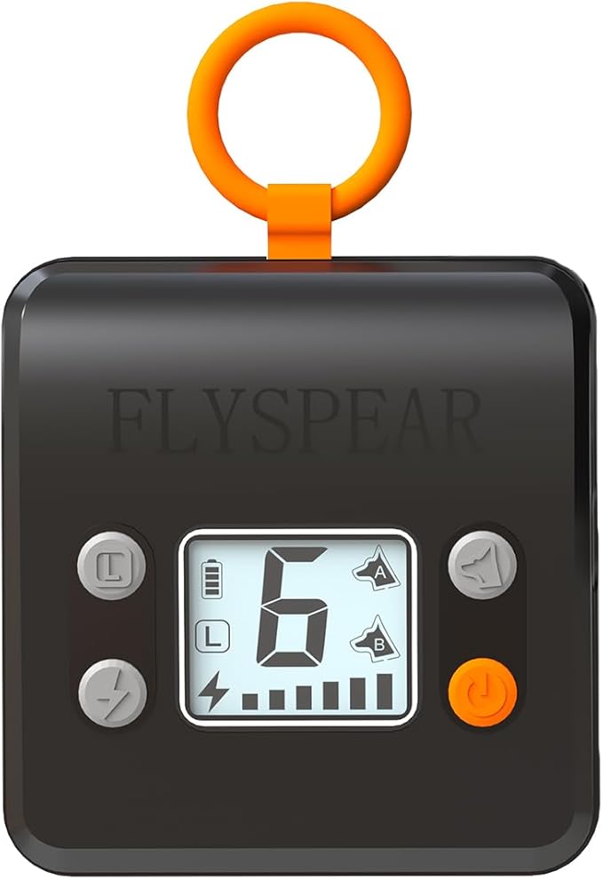 FLYSPEAR Wireless Pet Barrier - Rechargeable Indoor Barrier with 6 Adjustable Range Radius up to 7 ft, 6 Adjustable Safe Static Intensity, Electric Fence System with Hook (Transmitter Only)