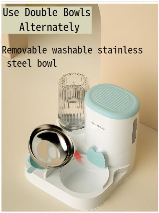 Automatic Cat Feeder & Water Dispenser - Dual Container for Dry/Wet Food, Two-in-One Upgraded Gravity Feeder and Water Dispenser Combo Set for Cats and Dogs.(Green)