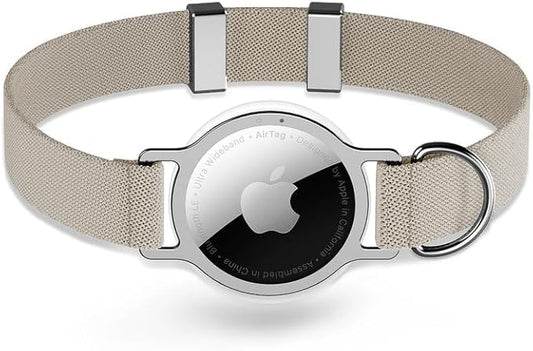 AirTag Cat Collar,Ultra Elastic Cat Tracker Collar with Apple Air Tag Holder, [Lightweight][Scratch Resistant] Stepless Adjustable GPS Pet Collar for Cats Kittens (Khaki)