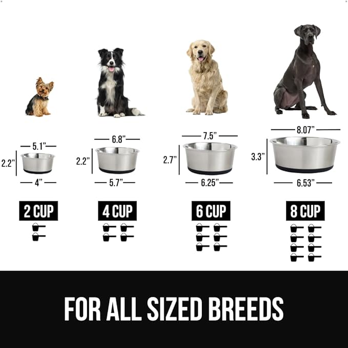 GORILLA GRIP Set of 2 Dog Bowls, Holds 8 Cups (64 fl oz), Heavy Duty Metal Food and Water Bowl for Feeding Dogs and Cats, Dishwasher Safe Rust Resistant Stainless Steel, BPA Free Rubber Base Turquoise