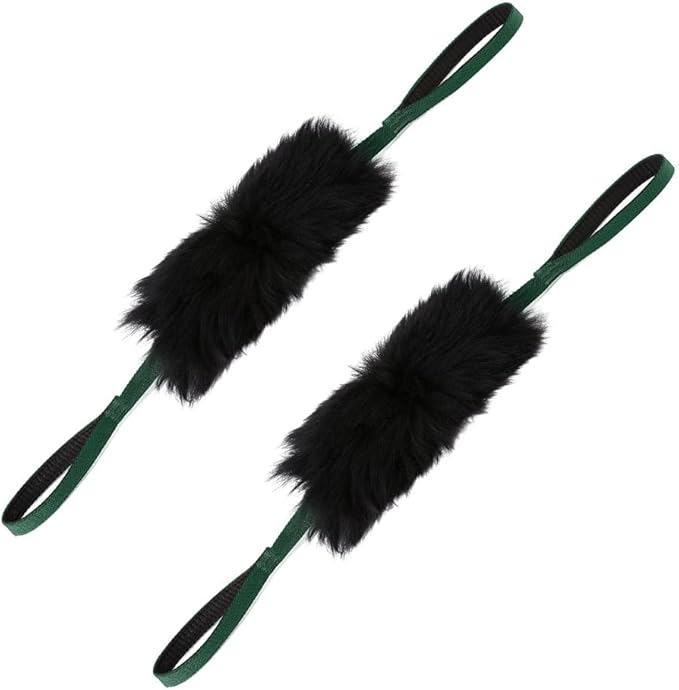 HOWGO Dog Bungee Chaser Toy Double Handles Natural Sheepskin Fur for All Breeds(Green,2Pack)