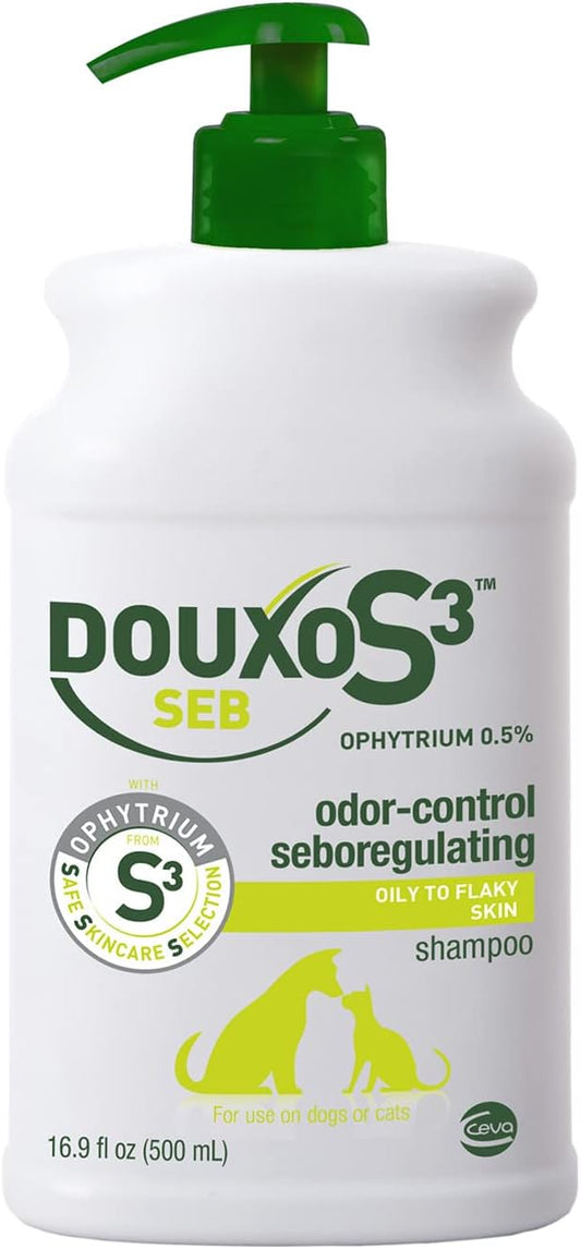 Douxo S3 Seb Shampoo, Contains 0.5% Ophytrium, Odor Control & Seboregulating, For Oily to Flaky Skin, Seborrhea, For Dogs and Cats, 16.9 fl. oz. (500mL)