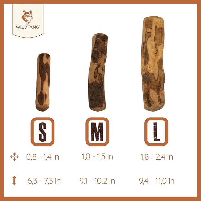 Wildfang® Olive Wood Chewing Sticks for Dogs, Medium - Tough Chew Toys for Aggressive Chewers, Puppy Chew Toys for Teething, Training for Chewing Muscles, Olive Wood Stick for Dog (33-55lbs)