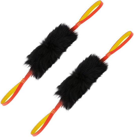 HOWGO Dog Bungee Chaser Toy Double Handles Natural Sheepskin Fur for All Breeds(Orange,2Pack)