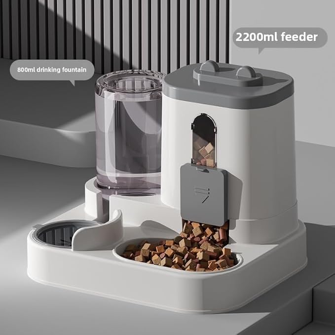 2-in-1 Automatic Pet Feeder & Waterer Set + Cat Litter Scoop Kit – 0.8L Spill-Proof Water Dispenser & 2.2LFood Bow Scooper for Cats & Small Pets