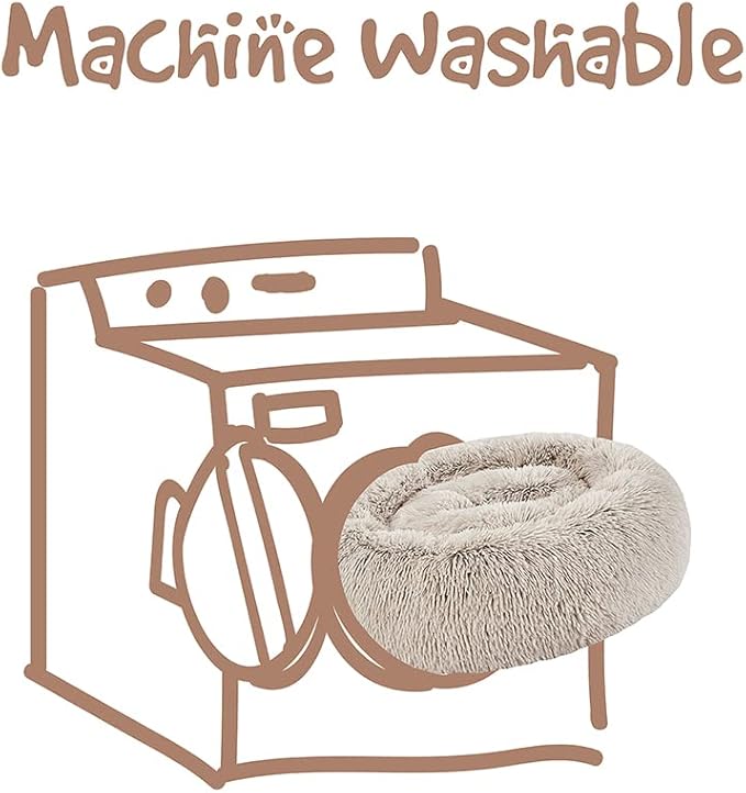 Friends Forever Donut Dog Bed Faux Fur Fluffy Calming Sofa For Medium Dogs, Soft & Plush Anti Anxiety Pet Couch For Dogs, Machine Washable Coco Pet Bed with Non-Slip Bottom, 30"x30"x7" Tan