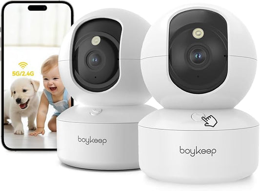 2K Pet Camera, Indoor Security Camera, 5G/2.4GHz WiFi Cameras for Baby Dog with Phone App, 360° Pan & Tilt, 2-Way Audio, Color Night Vision, New Version w/Cloud Storage (White-2 Pack)