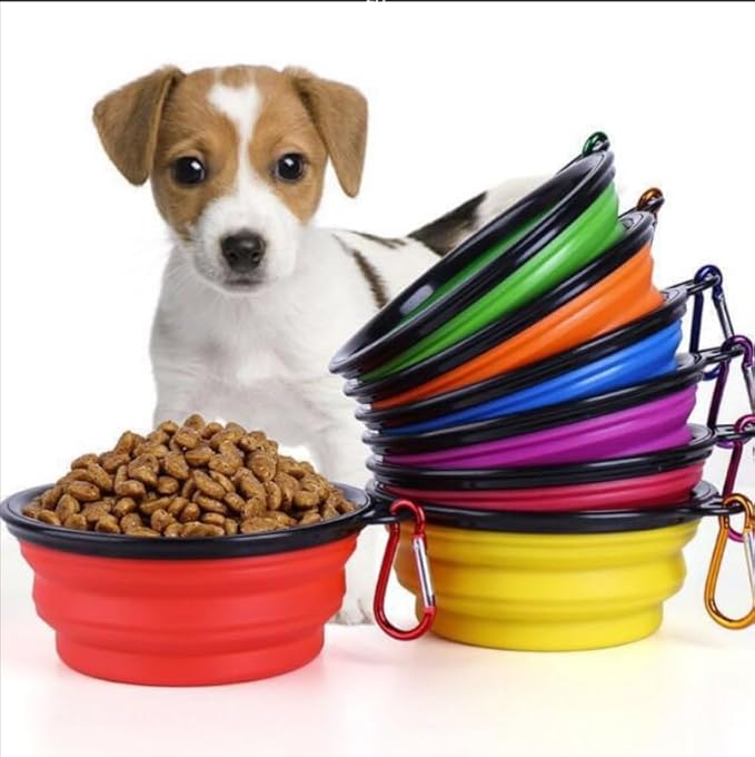 Collapsible Pet Bowl Set, Portable Silicone Travel Food Water Bowls with Carabiner Clip, Multi-Color, Space-Saving Design for Dogs Cats (Pink & Black)