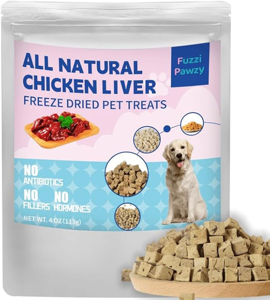 Freeze Dried Chicken Liver Healthy Training Treats Toppers for Pets, Single Fresh Raw Ingredient, Organic, Pure Balance, Natural, Grain Gluten Filler Free, Snacks, Dogs Cats (4oz)
