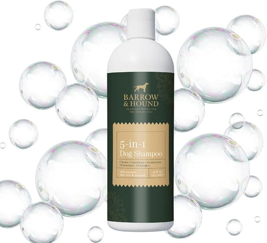 Barrow & Hound 5-in-1 Dog Shampoo & Conditioner – Natural, Tear-Free, Hypoallergenic Formula for Itchy & Smelly Dogs | Oatmeal, Aloe & Coconut | Safe for Puppies & All Breeds | Made in USA