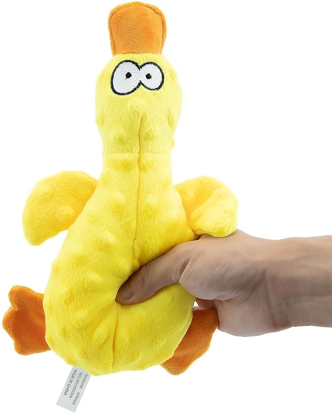 OUANGANC Calming Duck Dog Toy for Aggressive Chewers, Make a Crinkly Crunchy Noise, with Squeaker, 2025 Upgraded Indestructible Puppy Teething Toys, for Small to Medium Dog Breeds (Yellow 10.6in)