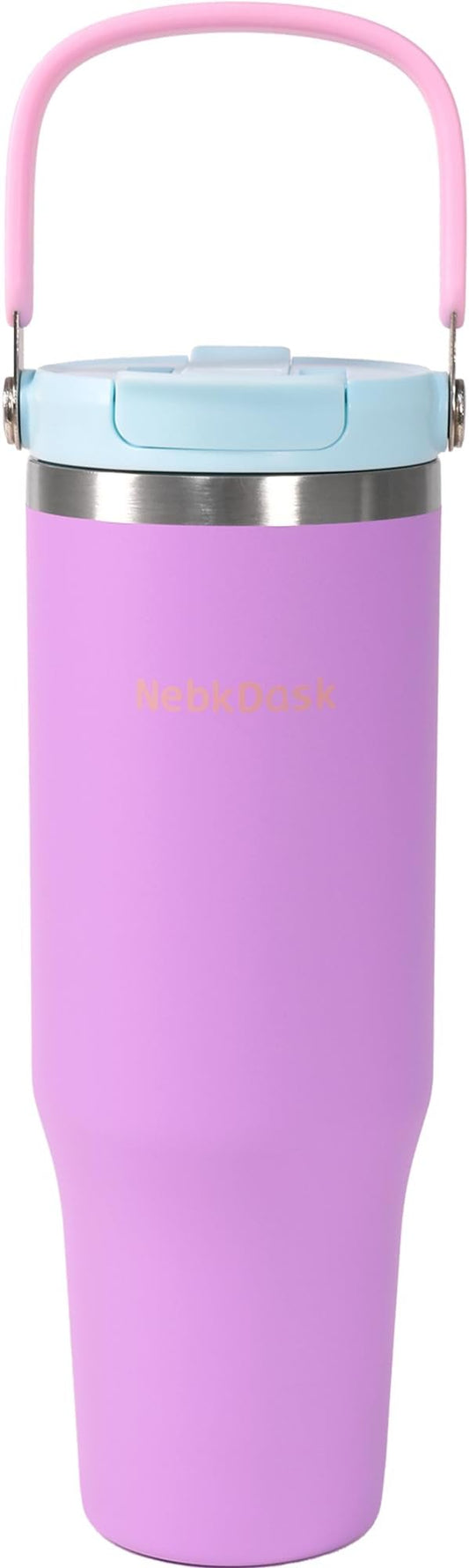 Insulated Stainless Steel Bottle with 2-in-1 Straw and Spout Lid Water Bottle Keep Cold 24H, Leak-Proof, Fits in Car Cup Holder, Travel, and School（Purple）