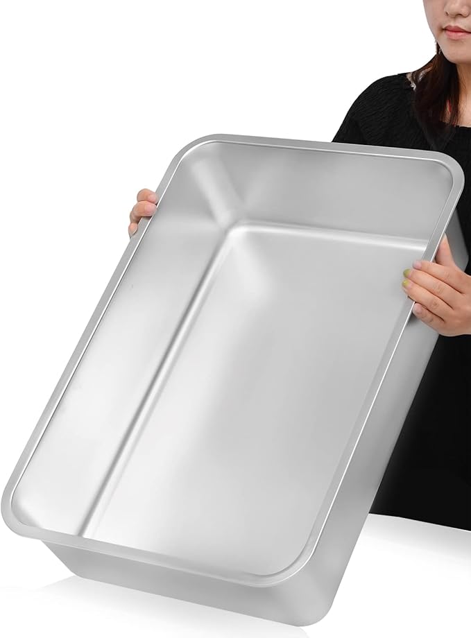 Kichwit Extra Large Stainless Steel Open Cat Litter Box with High Sides, Metal Litter Pan for Cat, 23.6 x 15.7 x 5.9 Inches