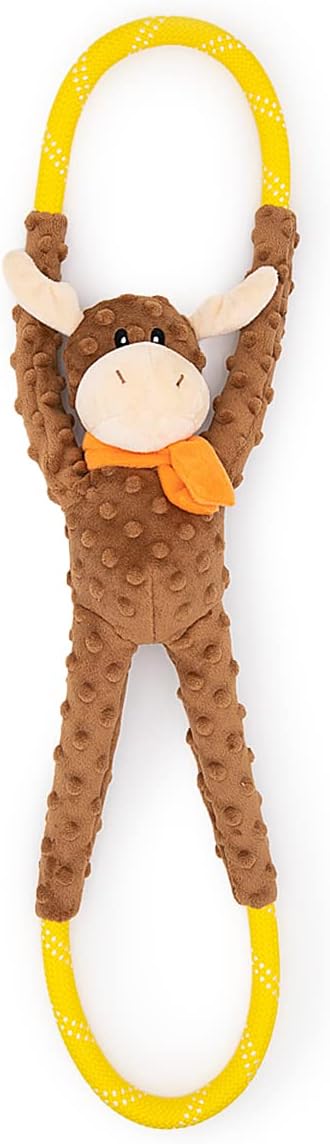 ZippyPaws RopeTugz - Durable Dog Pull Rope Toy, Interactive Tug of War for Large, Medium, & Small Dogs, Squeaky Pet Products to Keep Them Busy, Made with Heavy Duty Climbing Rope - Moose