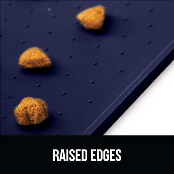 GORILLA GRIP 100% Waterproof Raised Edge BPA Free Silicone Pet Feeding Mat, Dog Cat Food Mats Contain Spills Protects Floors, Placemats for Cats and Dogs Water Bowl, Pets Accessories 18.5x11.5 Navy