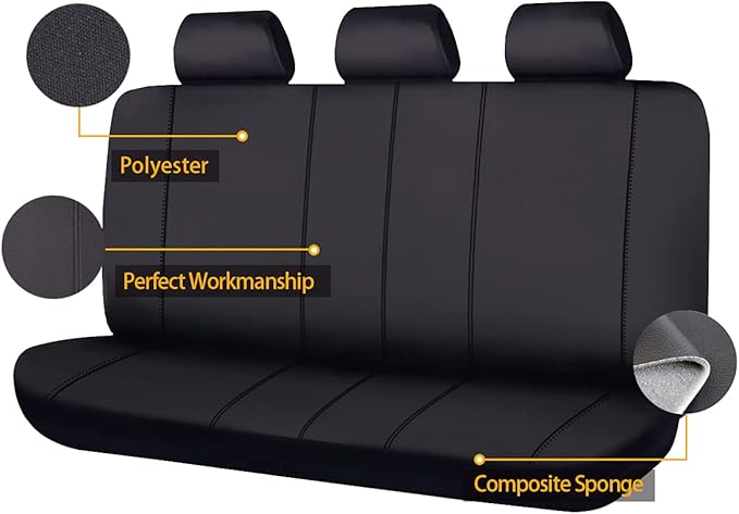 Flying Banner Rear Bench car seat Covers car seat Protectors Split 40/60 50/50 60/40 (Solid Black, Value)