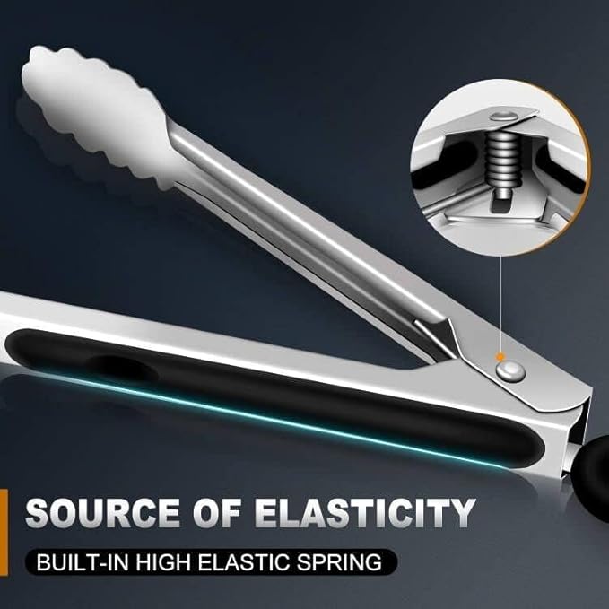 Grill Tongs - BBQ Tongs Heat Resistant 600 Degrees, Heavy Duty Metal, Perfect for Cooking, Grilling, Set of 4, 7",9",12" & 14 inch Black