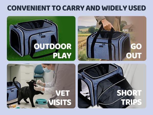 Expandable Cat & Dog Carrier, Large Expandable Collapsible Travel Bag with Safety Zippers, 3 Open Doors, Removable Fleece Pad for Puppies & Small Animals, Airline Approved