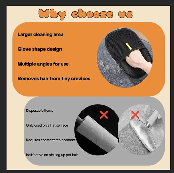 Pet Hair Removal Gloves for Cats & Dogs – Reusable Grooming Glove with Static Charge to Remove Fur from Furniture, Carpet, Car Seats & Clothes – Upgraded Pet Hair Remover Mitt(2PCS)