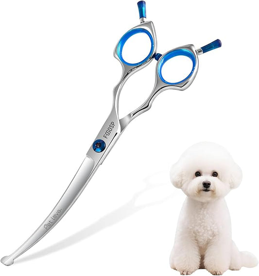 Curved Dog Grooming Scissors with Blunt Tip 6.5 in Safety Curve Shears for Pet Dogs Cat Japan 440C 30°Arc Upward & Downward for Trimming Face and Paws