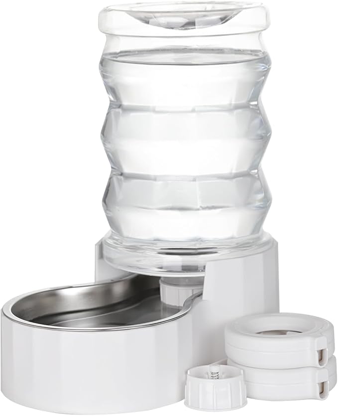 RIZZARI Automatic Dog Water Bowl Dispenser: 6L Upgraded Gravity Stainless Steel Cat Water Dispenser, Water Feeder with Two Caps and Filters for Pets Indoor/Outdoor Use by Owners