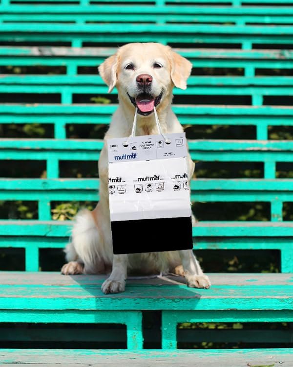 Mutt Mitt® New Listing, Same 100 White & Black 2-Ply Dog Waste Bags on 1 Dog Waste Bag Station Header - 300% Thicker than mini roll dog waste bags - no more warm & yuck feeling