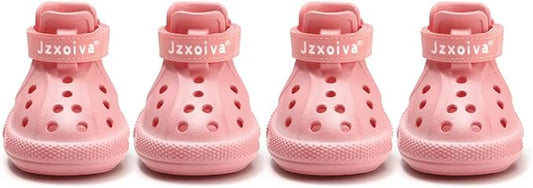 JZXOIVA Dog Shoes for Hot Pavement, Dog Booties for Small Dogs, Breathable Dog Boots & Paw Protectors, Adjustable Non-Slip Dog Rain Booties, Waterproof Pets Sandals for Beach Pink Size 3