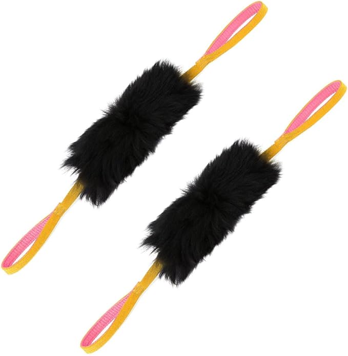 HOWGO Dog Bungee Chaser Toy Double Handles Natural Sheepskin Fur for All Breeds(Yellow,2Pack)