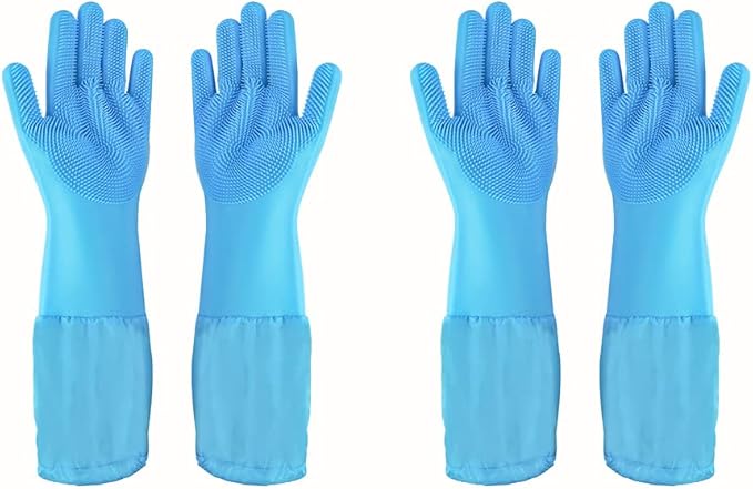 Pet Grooming Gloves Pet Hair Remover Cat, Dog Washing Gloves Silicone Heat Resistant Cleaning Gloves with High-Density Teeth Grooming Gloves for Dogs, Cats, Horses, Rabbits (2 Pairs - Blue)