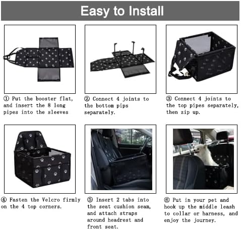 Puppy Car Seat, Sturdy Reinforced Structure with Inner Frame and Velcro, Shortened Safety Leash with Rotary Metal Snap Hook, Ideal Washable Portable Pet Booster Seat for small dogs and Pets