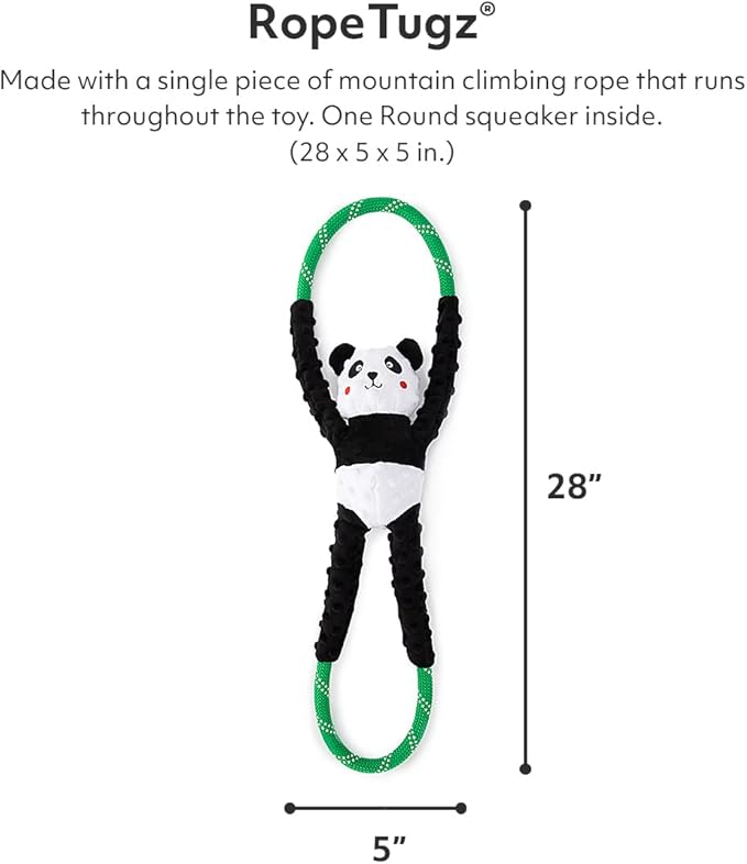 ZippyPaws - RopeTugz Panda Dog Toy - Durable Rope, Squeaky Chew Toy, Perfect for Tug of War, Suitable for Small, Medium, and Large Breeds - Machine Washable