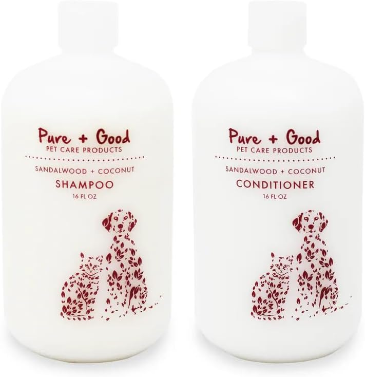 Sandalwood + Coconut Shampoo and Conditioner Set, Warm and Mellow Sandalwood with Coastal Coconuts, Formulated for All Pets, Gentle and Cleansing, Made in The USA, Cruelty Free, 16 fl oz