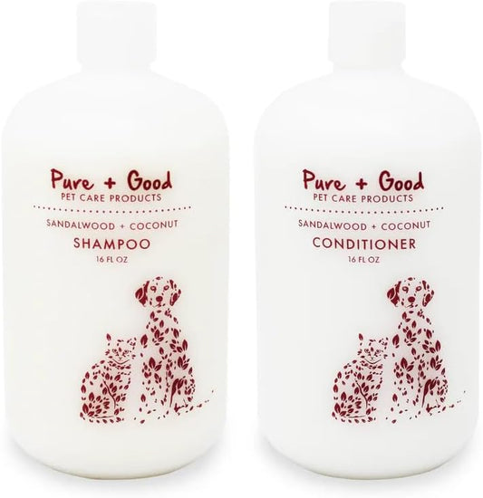 Sandalwood + Coconut Shampoo and Conditioner Set, Warm and Mellow Sandalwood with Coastal Coconuts, Formulated for All Pets, Gentle and Cleansing, Made in The USA, Cruelty Free, 16 fl oz