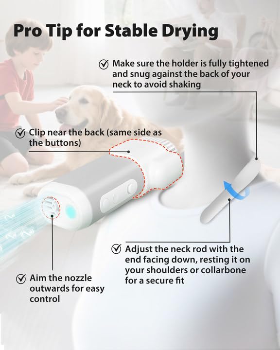 L&W BROS. Hands-Free Dog Dryer – Powerful & Professional Pet Blow Dryer for Small & Medium Dogs & Cats, Adjustable Airflow, Easy Storage, Negative Ion Technology (Gray)