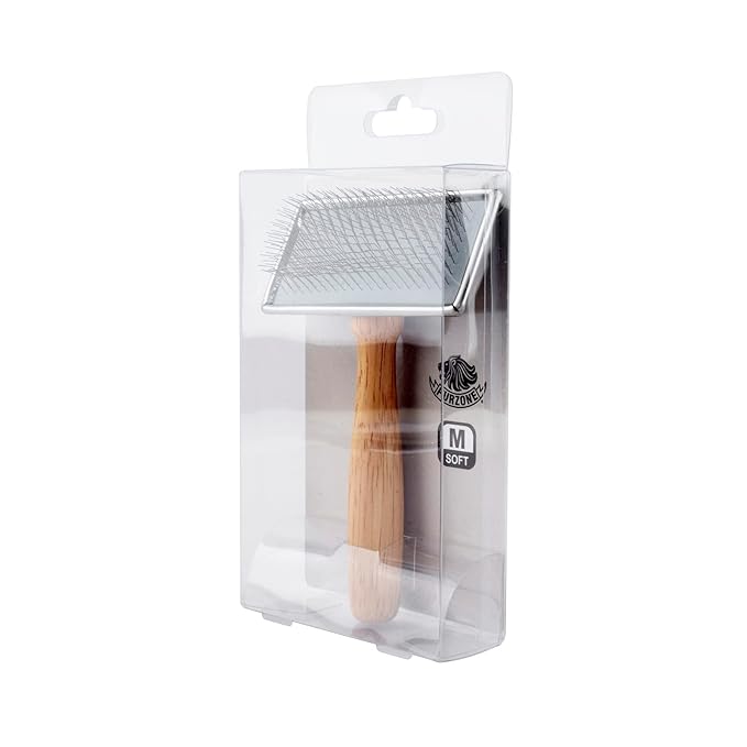 Wooden Slicker Brush - Stainless Steel Soft Pins for Pet Grooming (Size M)