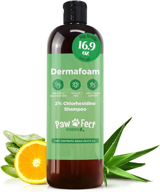Dermafoam 16.9oz Chlorhexidine Shampoo for Allergies, Itching, Skin and Coat Supplement, Helps Shedding, Hot Spots, Paw Irritation, Rashes Deodorizing and Cleansing Dog Shampoo & Grooming Supplies