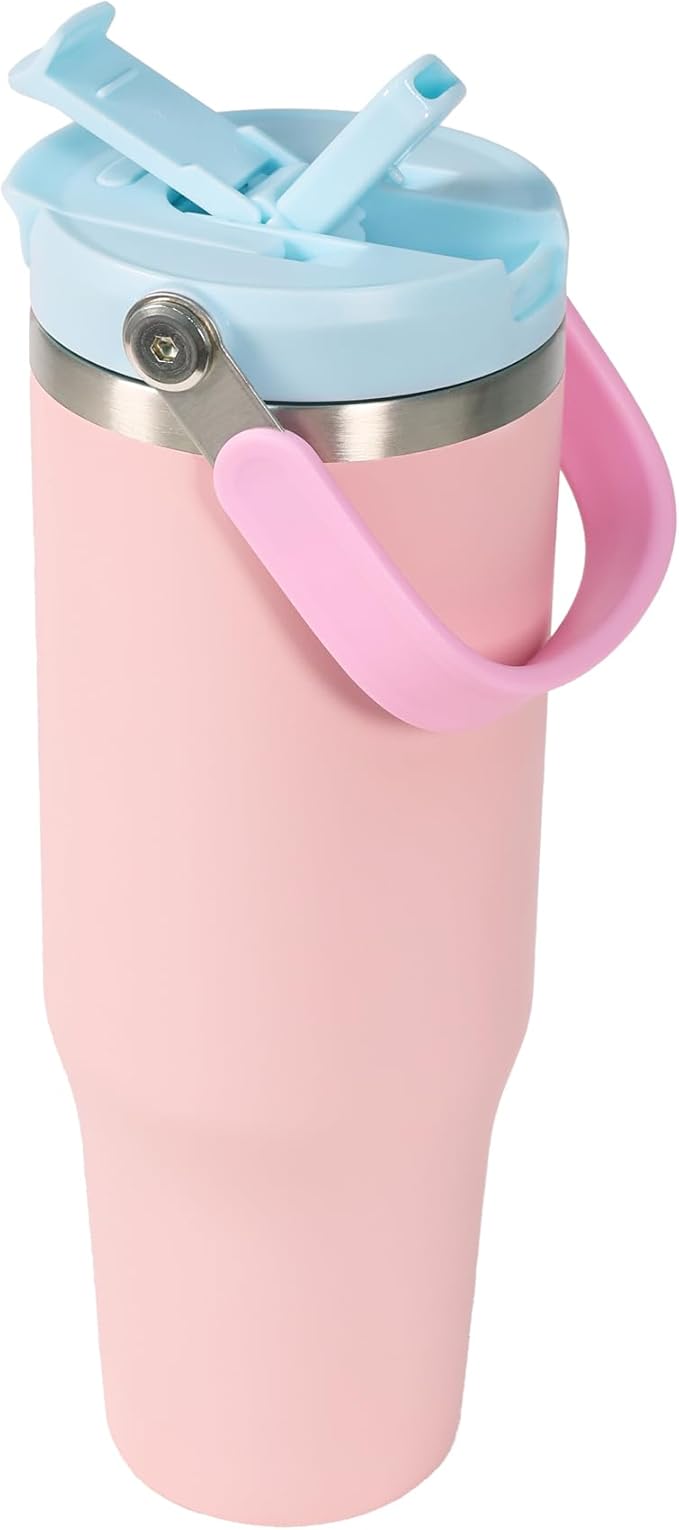 Insulated Stainless Steel Bottle with 2-in-1 Straw and Spout Lid Water Bottle Keep Cold 24H, Leak-Proof, Fits in Car Cup Holder, Travel, and School （Pink）