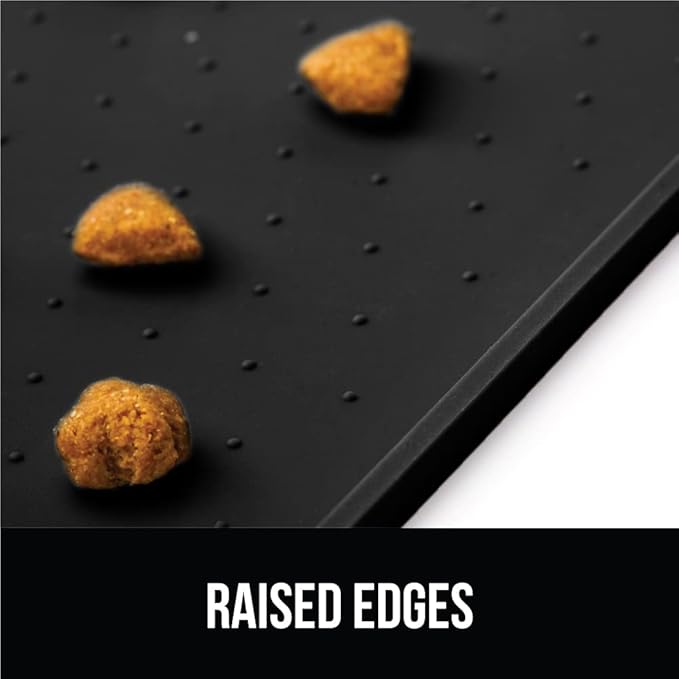 GORILLA GRIP 100% Waterproof Raised Edge BPA Free Silicone Pet Feeding Mat, Dog Cat Food Mats Contain Spills Protects Floors, Placemats for Cats and Dogs Water Bowl, Pets Accessories 18.5x11.5 Black