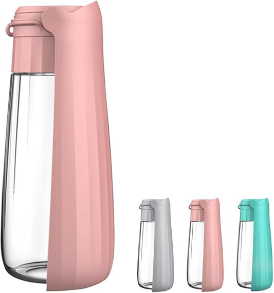 Portable Dog Water Bottle for Walking Pet Travel 19 OZ Leak proof Water Bottle Bowl with Drinking Feeder Cat Puppy Water Dispenser for Hiking Camping Pink