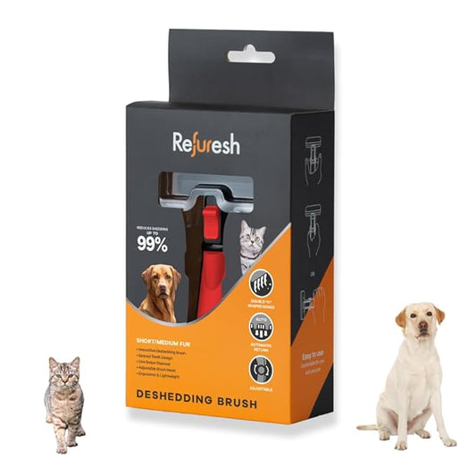Deshedding Dog Brush for Short/Medium Hair (Medium,Red) – Gentle Deshedding tool for Dogs & Cats – Reduces shedding, without damaging topcoat. Removes Loose Fur & Dead Undercoat.