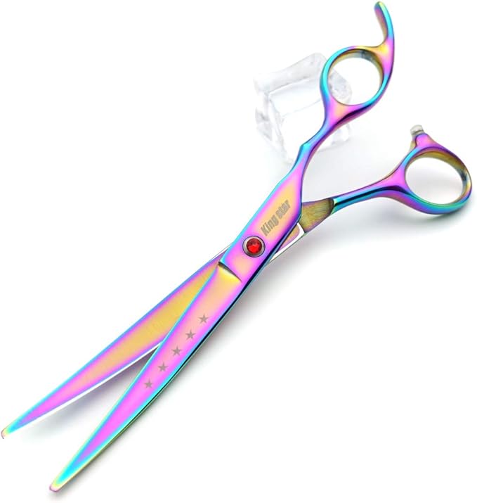 7.0in Titanium Rainbow Professional Pet Grooming Scissors Set,Straight & Thinning & Curved Scissors 4pcs Set for Dog Grooming,(Rainbow)