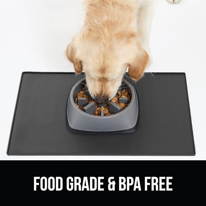 GORILLA GRIP 100% Waterproof Raised Edge BPA Free Silicone Pet Feeding Mat, Dog Cat Food Mats Contain Spills Protects Floors, Placemats for Cats and Dogs Water Bowl, Pets Accessories 32x24 Charcoal